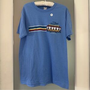NWT Mr Roger’s Neighborhood -unisex Blue Graphic T-Shirt w Colorful Stripe